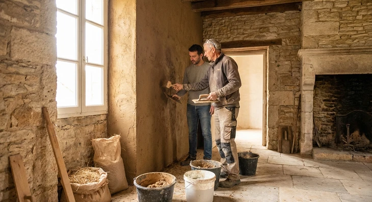 Mur intérieur en lambris de bois naturel composé de planches horizontales