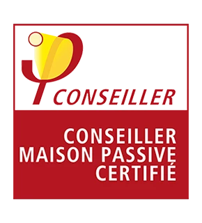 Infographie professionnelle présentant les quatre certifications et formations clés d'AB2C Réalisations : Maison Passive, École Nationale du Chanvre, AMACO (Construire en terre crue), et IELO (Formation paille hachée). Disposer les logos ou pictogrammes de manière équilibrée et claire sur un fond épuré, avec des symboles visuels évocateurs des matériaux naturels (feuille, chanvre, terre, paille) pour souligner l'expertise en techniques écologiques. Design minimaliste et moderne, cohérent avec l'identité d'une entreprise de rénovation écologique haut de gamme.