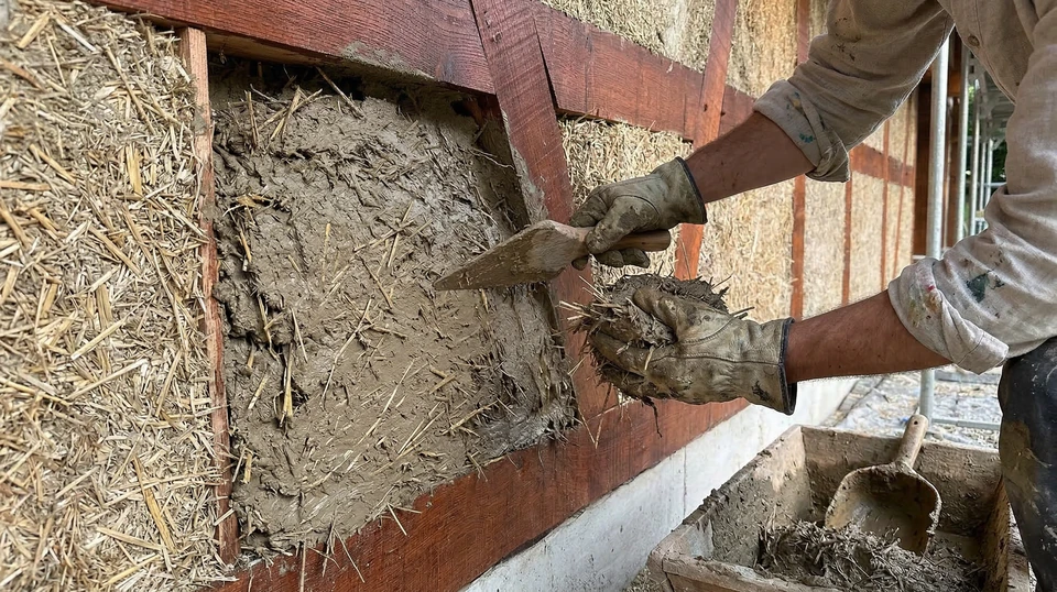 Matériau isolant en fibres naturelles beiges posé sur surface bois